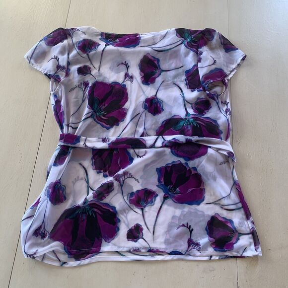 Worthington Sheer Top Blouse Floral Tie Belt Chiffon Ladies Medium M - Picture 6 of 7